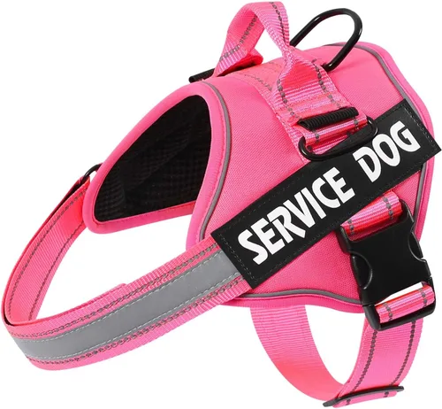 MUMUPET - Arnés para perro de servicio con seguridad reflectante 3M, fácil de ajustar y diseño sin tirones - Mango de nailon transpirable para Rosa