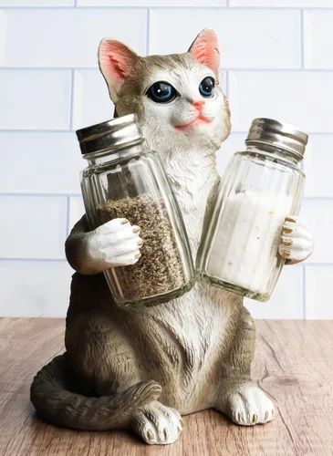 Miniatura 8 de Ebros Gift Gatito felino peludo de cristal para salero y pimentero, figura de 8.25 pulgadas de alto, loco para gatos, gatito, decoración de mascotas