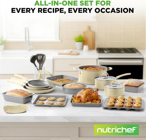 Miniatura 7 de NutriChef - Juego de 20 piezas de utensilios de cocina y de horneado antiadherentes - Incluye ollas y bandejas de hornear fabricadas con aluminio