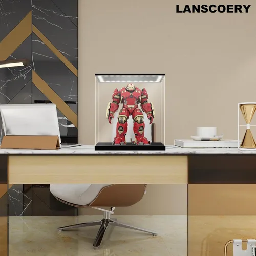 Miniatura 8 de LANSCOERY Vitrina de acrílico con luz LED ajustable amarilla/blanca/cálida, caja transparente de protección UV, vitrina a prueba de polvo