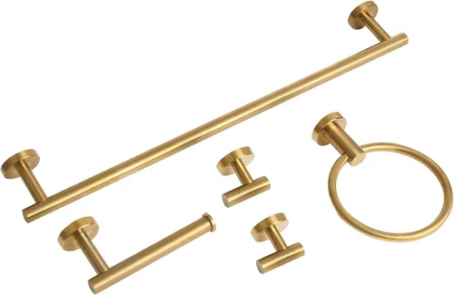 Miniatura 7 de Juego de Accesorios de Ferretería de Baño de Oro Cepillado de 5 Piezas, Juego de Barra de Toallas de Baño de Acero Inoxidable de 24 Pulgadas