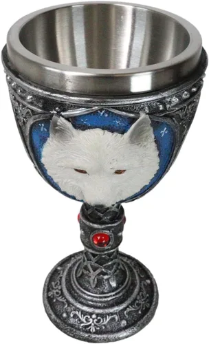 Miniatura 2 de Ebros Gift Gran celta mágica Knotwork Alpha Direwolf White Snow Wolf 8oz cáliz de copa de vino con forro de acero inoxidable Figura de taza