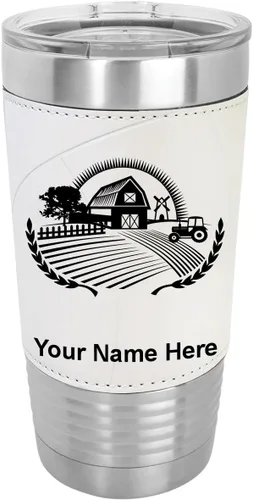 Miniatura 8 de LaserGram Vaso aislado al vacío de 20 onzas, granja, grabado personalizado incluido (piel sintética, estilo béisbol)