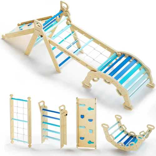Miniatura 8 de BlueWood 2025 8-en-1 Juego de Escalada Triangular Pikler para Niños Pequeños Juguetes de Interior Parque Infantil de Jungla para Bebés - Rosa Morado