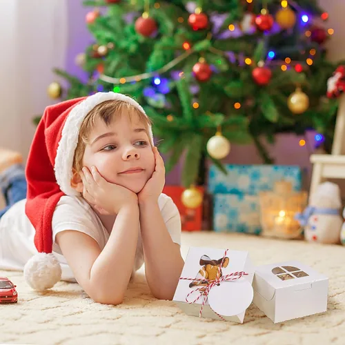 Miniatura 6 de COTOPHER 18 piezas de cajas para galletas de Navidad con ventana, 4 x 4 x 2.5 pulgadas, cajas de panadería blancas para regalos, mini cajas