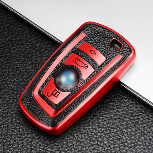 Miniatura 5 de x xotic tech Funda de piel granulada de poliuretano termoplástico rojo para llavero, compatible con BMW 1 2 3 4 5 6 7 Series X3 X4 M2 M3 M4 M5 M6