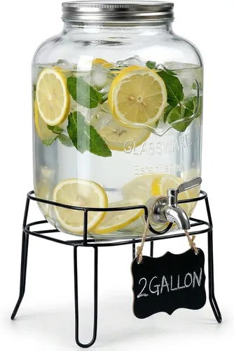 Miniatura 8 de Dispensador de bebidas de vidrio de 2 galones para fiestas, dispensador de bebidas, dispensador de limonada con espita de acero inoxidable 304, a