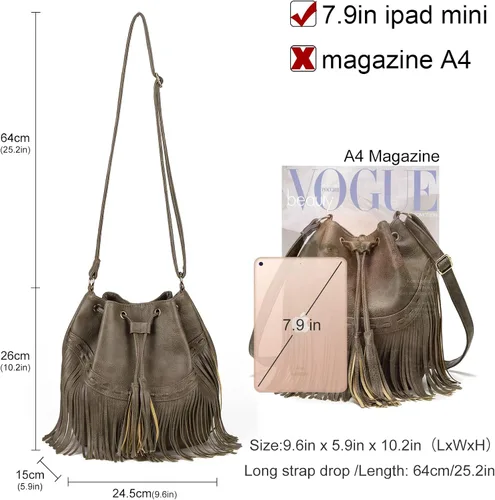Miniatura 3 de Bolsos de cuero para mujer, bolsos cruzados con flecos con cordón para mujer, borla y bolsos de hombro