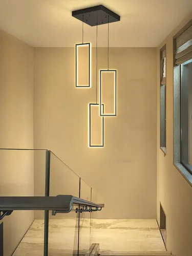 Miniatura 5 de ykolupty Moderno candelabro LED ajustable colgante negro lámpara colgante 3 luces rectangulares candelabros para cocina, escalera de isla comedor