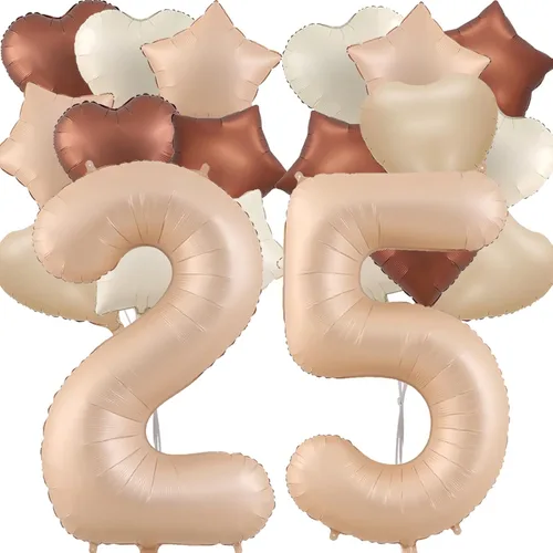 Miniatura 23 de Globos de 40 pulgadas color crema número 10, 17 piezas de globos de helio grandes con globos de corazón neutros crema nude caramelo beige marrón
