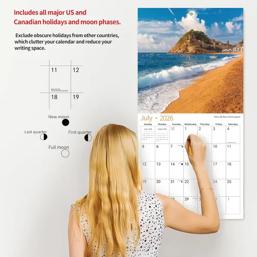 Miniatura 5 de Calendario de pared 2026, calendario 2026, noviembre de 2025 a diciembre de 2026, calendario de pared PLAYAS, 12 x 24 pulgadas abierto, página