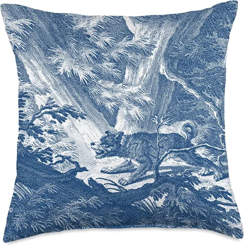 Miniatura 5 de French Country Classics Blue Toile de Jouy Forest Hunting Dog Scene - Almohada de 16 x 16 pulgadas, multicolor
