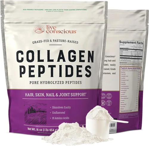 Live Conscious Polvo de Péptidos de Colágeno – Polvo de Colágeno Hidrolizado de Origen Natural – Apoyo para el Cabello, la Piel, las Uñas y las