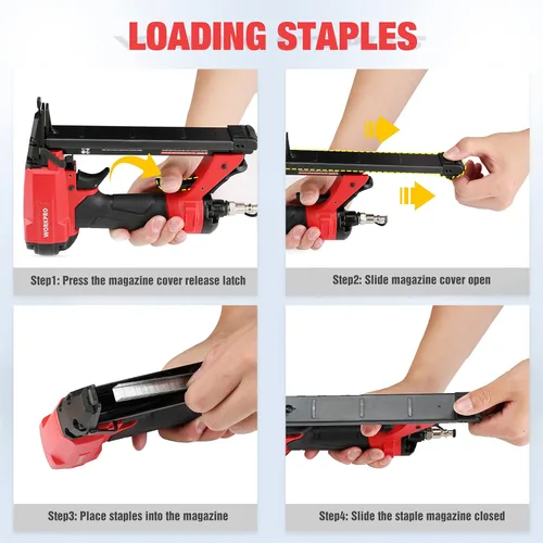 Miniatura 3 de WORKPRO Pistola de grapas neumática de calibre 20, grapadora de tapicería T50 con 1260 grapas de 1/4 a 5/8 pulgadas, escape trasero