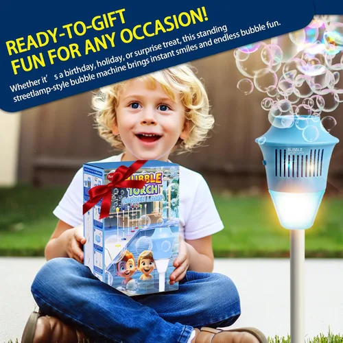 Miniatura 9 de Máquina automática de burbujas con luces LED y música, fabricante de burbujas recargable alto para niños, altura ajustable de 47 pulgadas, máquina
