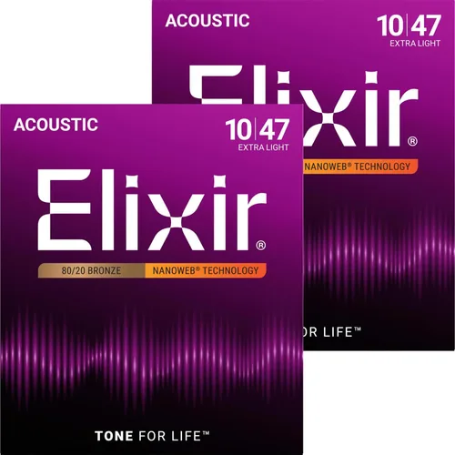 Miniatura 18 de Elixir, cuerdas de bronce para guitarra acústica 80/20 con recubrimiento Polyweb, extralivianas (.010-.047)