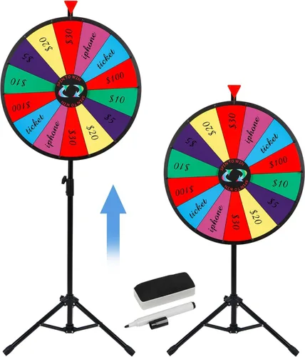 Miniatura 8 de JupiterForce Rueda de premio resistente de 24 pulgadas con soporte de suelo, 14 ranuras de color ruleta de mesa para carnaval, juego de la fortuna