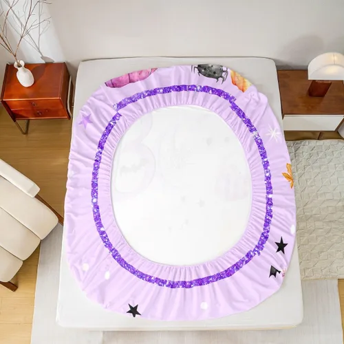 Miniatura 6 de Juego de sábanas Kawaii de fantasma, tamaño individual, juego de ropa de cama morado de Halloween de 3 piezas para decoración de habitación de niños