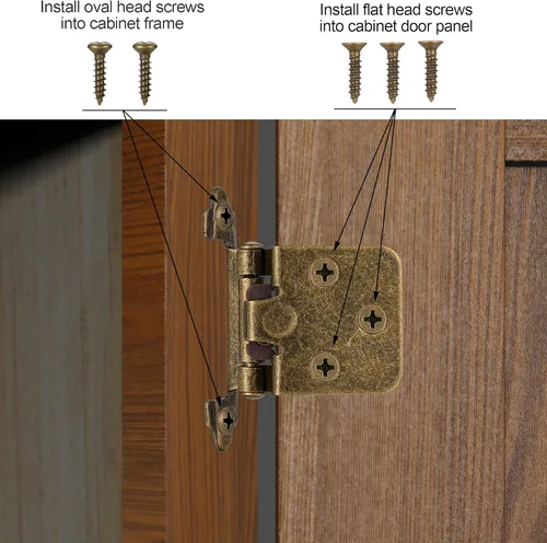 Miniatura 5 de 4 Pack (2 Pares) Bisagras de cierre automático de latón antiguo para puerta de gabinete de cocina, 1/2" de superposición (variable) Bisagras