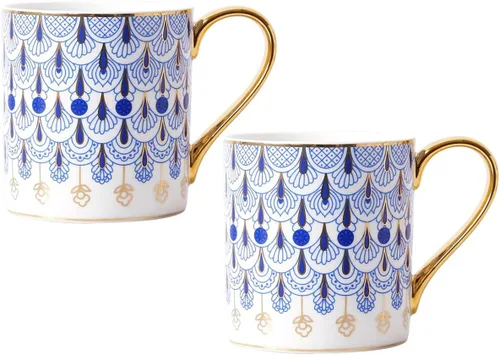 Miniatura 2 de CHOOLD Taza de café de porcelana floral azul estilo británico con cuchara de mango dorado, 12 onzas