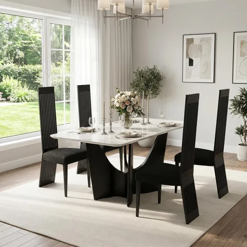 Miniatura 7 de Boucle - Juego de 8 sillas de comedor negras, modernas sillas de comedor tapizadas con respaldo alto con marco de acero inoxidable resistente