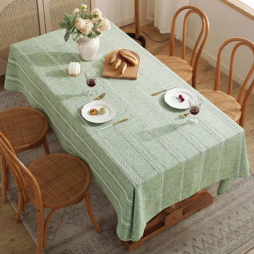 Miniatura 4 de Chassic - Manteles de lino estilo granja de 60 x 120 pulgadas, paños de mesa para comedor resistentes a las arrugas y lavables para mesas Hemstitch