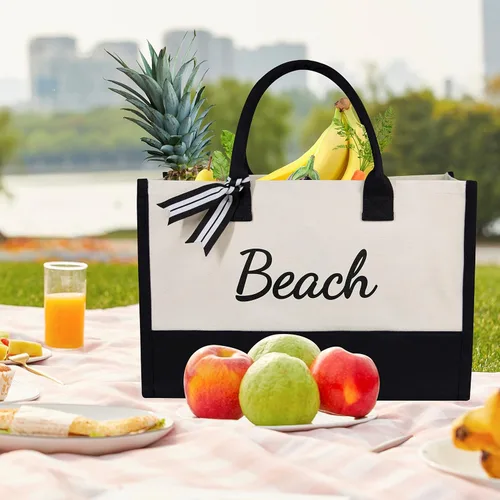 Miniatura 525 de TOPDesign Personalized Initial Canvas Beach Bag, Monogrammed Gift Tote Bag for Women