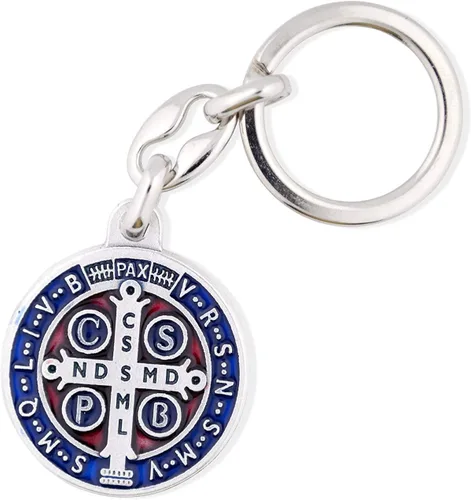 Miniatura 4 de VILLAGE GIFT IMPORTERS Llavero grande de 2 pulgadas con medalla de San Benito, patrón de los estudiantes y Europa, metal plateado con detalles