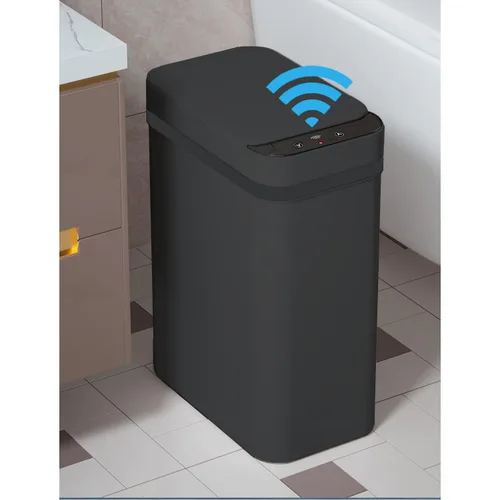 Yatmung - Cubo de basura sin contacto para baño, cubo de basura inteligente de 2.5 galones con sensor de movimiento, papelera delgada con tapa,