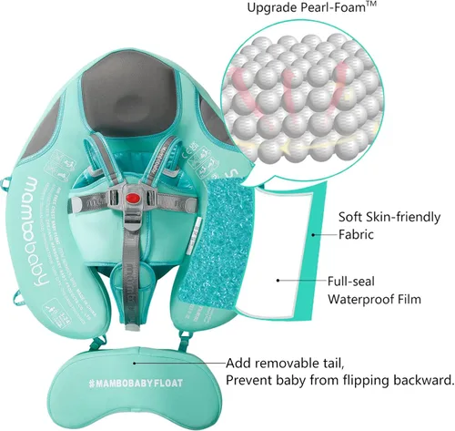 Miniatura 2 de Mambobaby Flotador con toldo y cola - Flotador para bebé con toldo, entrenador de natación infantil no inflable mejorado, toldo UPF+, arnés