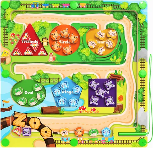 Miniatura 8 de Laberinto magnético de color y número, juguetes Montessori de conteo y emparejamiento, tablero de juego de laberinto magnético de madera, juguetes