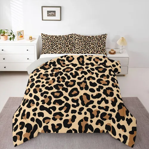 Miniatura 56 de Erosebridal Juego de edredón con estampado de leopardo, tamaño individual para niños, edredón de guepardo occidental, negro y gris, juego de ropa