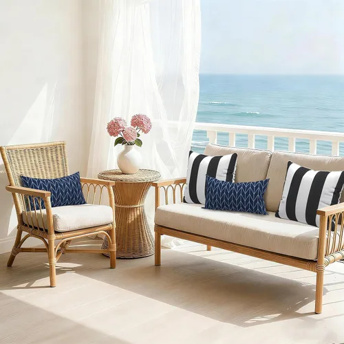 Miniatura 449 de Juego de 2 almohadas para exteriores de 16 x 16 pulgadas, repelentes al agua con interiores, para muebles de patio, hogar, jardín, geometría bohemia