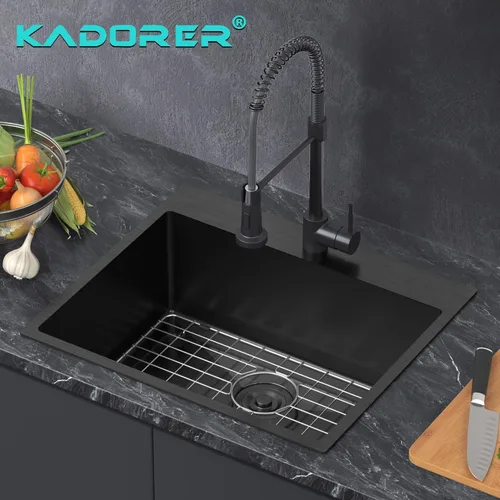 Miniatura 2 de Fregadero de barra de cocina negro de 25 x 22 pulgadas, fregadero de cocina pequeño, fregadero de cocina de un solo tazón, fregadero de barra
