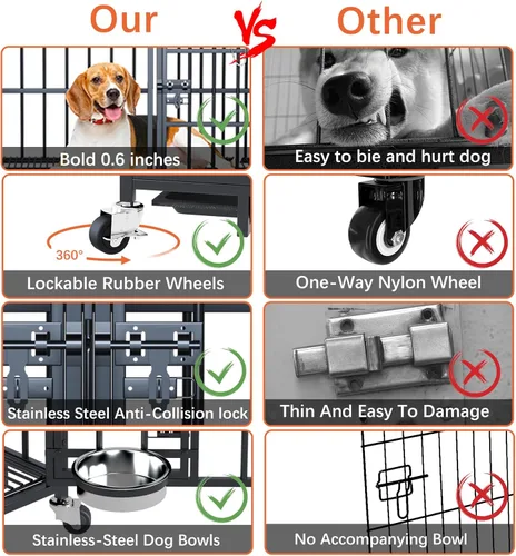 Miniatura 7 de Jaula XL de 54 pulgadas para perros grandes/perros medianos dobles, jaula de metal resistente para perros, toda metálica con parte superior abierta