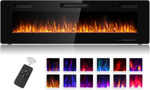 Miniatura 10 de ORALNER Chimenea eléctrica de 36 pulgadas, empotrada y montada en la pared con 12 efectos de llama, 5 brillo, control remoto y temporizador de 8