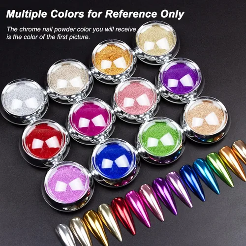 Miniatura 2 de Polvo de uñas cromado camaleón holográfico morado oscuro, purpurina fina para brillo de uñas, efecto de espejo mágico metálico, lavanda, manicura