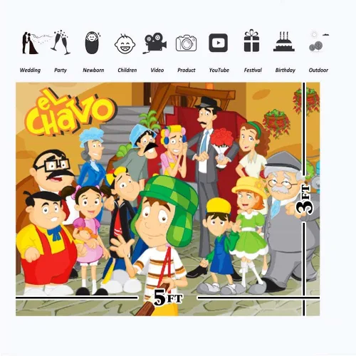 Miniatura 3 de RURU El Chavo Del Ocho - Suministros de fiesta de vinilo de 5 x 3 pulgadas, telón de fondo animado de El Chavo del Ocho Chago para decoración