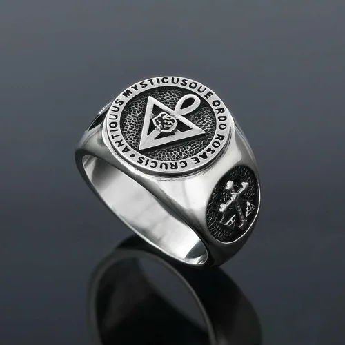 Miniatura 2 de Anillo Antiquus Mysticusque Ordo Rosae Crucis Signet, Plata de Ley, Bañado en Oro, Rodio, 0.630 x 0.630 in, Anillo Masónico para Hombre