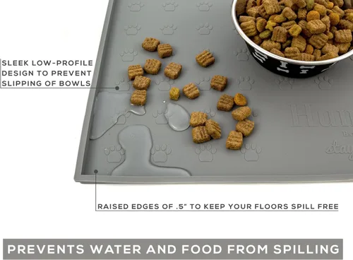 Miniatura 4 de Bandeja de alimentación para alimentos, antideslizante, antiderrames, tapete elevado para comida para perros, fácil de limpiar, impermeable, Gris