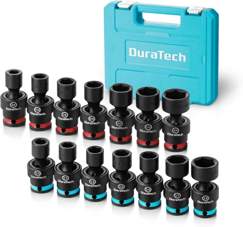 Miniatura 8 de Duratech juego de enchufes de impacto giratorios de 1/2 pulgada, 13 piezas de enchufes de oscilación poco profundos, juego de enchufes de junta
