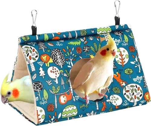 Miniatura 12 de Rypet Casa de nido de pájaros cálida para invierno, hamaca colgante de terciopelo, jaula de felpa mullida para pájaros escondidos, cama para dormir