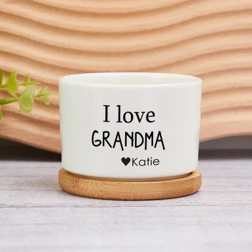 Miniatura 12 de Maceta de Navidad personalizada con nombre de bebé, macetas divertidas de ciervos de Navidad, maceta de cerámica para suculentas con bandeja