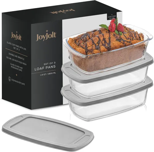Miniatura 10 de JoyJolt Juego de 3 moldes para hornear pan con tapas. 1.9 cuartos de galón, plato rectangular grande para hornear con tapa. Molde para horno, sartén