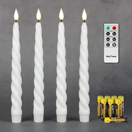 Miniatura 8 de Rhytsing Velas cónicas sin llama blancas de 10 pulgadas con temporizador, velas cónicas en espiral que funcionan con baterías, luz blanca cálida