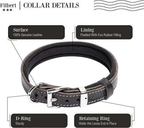 Miniatura 4 de Filbert Collar de cuero para perro, collar de cuero genuino para perros pequeños, estampado de patas en relieve con hebilla, grano completo curtido