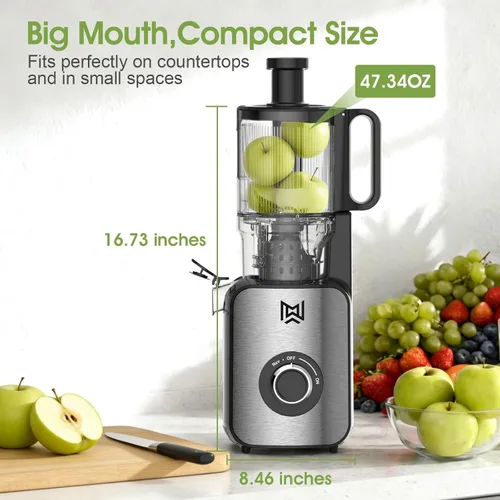 Miniatura 6 de Exprimidor de prensa en frío, material de acero inoxidable, máquinas exprimidoras con canal de alimentación de 5.0 pulgadas de ancho, exprimidor