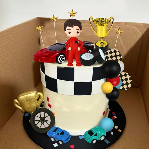 Miniatura 5 de Decoraciones para tartas de carreras, figuras de arcilla de corredor, banderas, decoraciones de pasteles para camiones, suministros de decoración