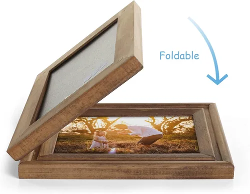 Miniatura 9 de Marco de fotos doble con bisagras de 4 x 6 pulgadas, marco de fotos plegable vertical y horizontal en madera de pino envejecida con veta de granja
