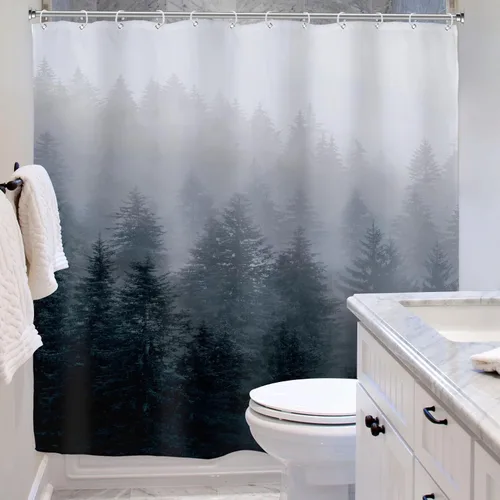 Miniatura 4 de Riyidecor Juego de cortinas de ducha de tela para hombre oscuro para baño, 72 pulgadas de ancho x 72 pulgadas de alto, árbol gótico natural, cortina